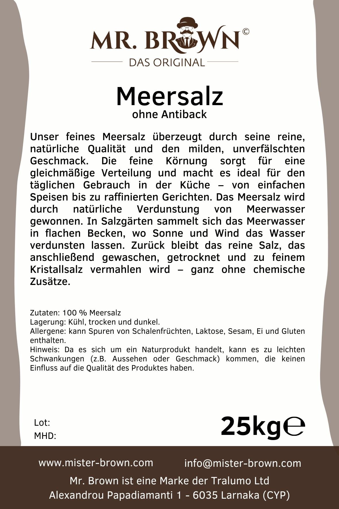 25 kg Meersalz fein | ohne Antiback | Salz | 1mm Körnung