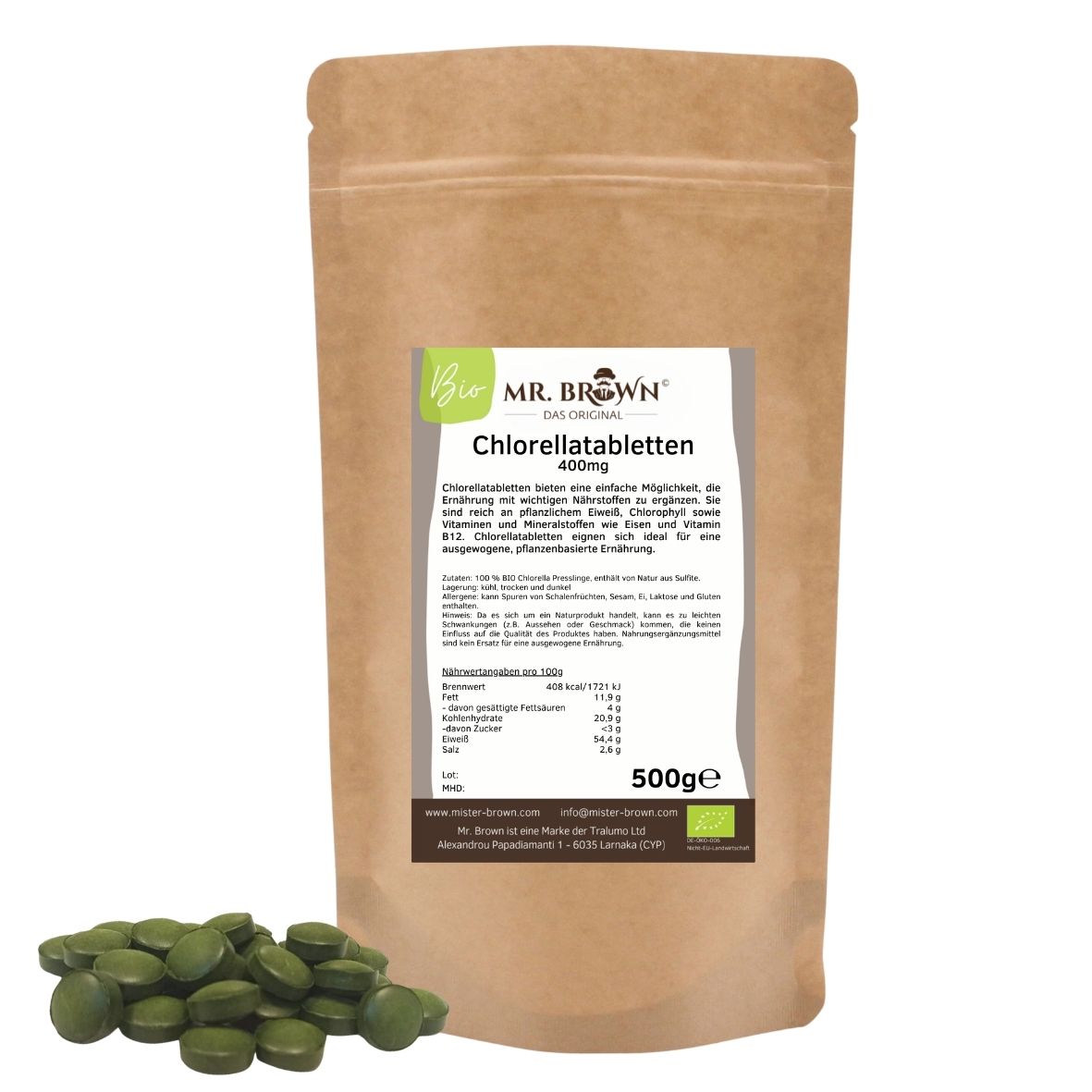 BIO Chlorella Tabletten - 400 mg Presslinge | BIO Alge ohne Zusätze | vegan