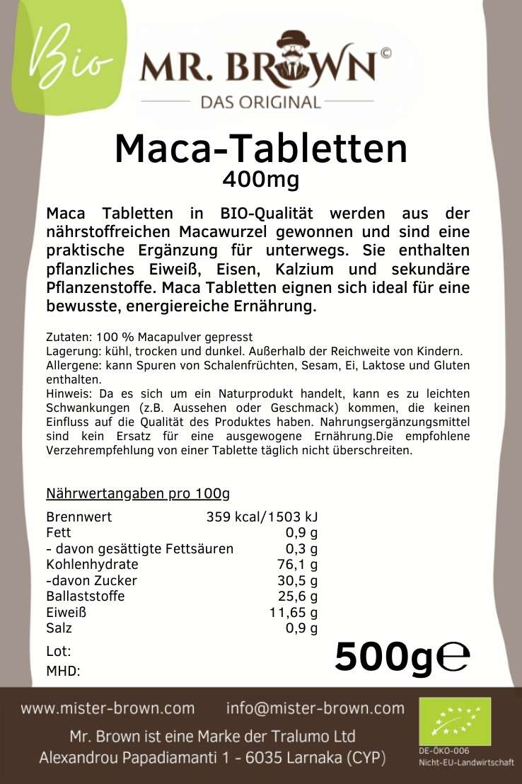 BIO Maca Tabletten 400mg - 500g