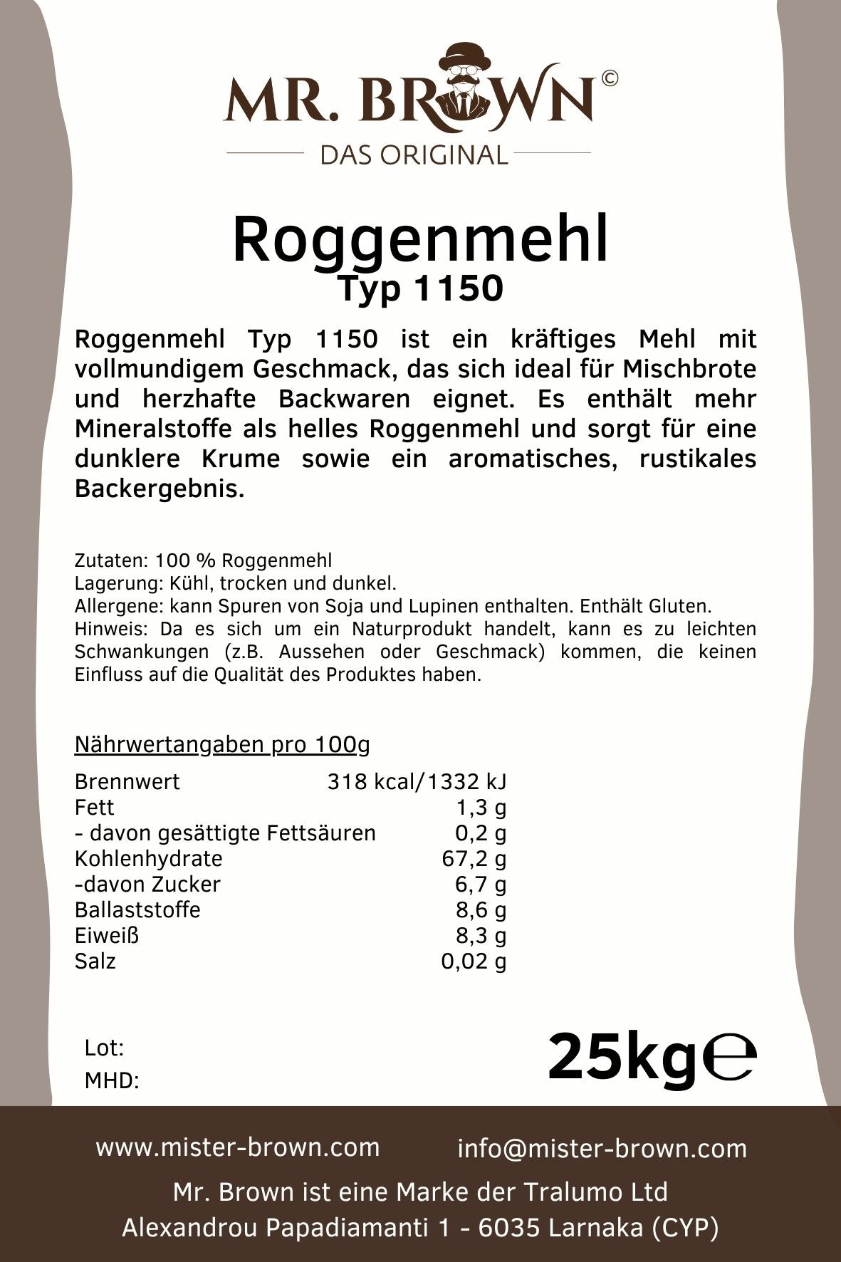 Roggenmehl Typ 1150 - 25kg