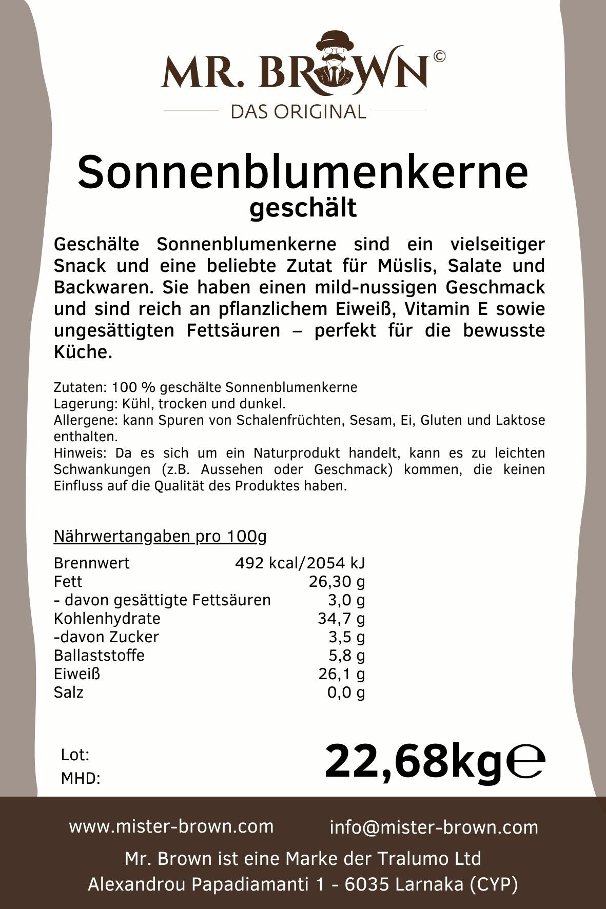 Sonnenblumenkerne geschält - 22,68kg Sack