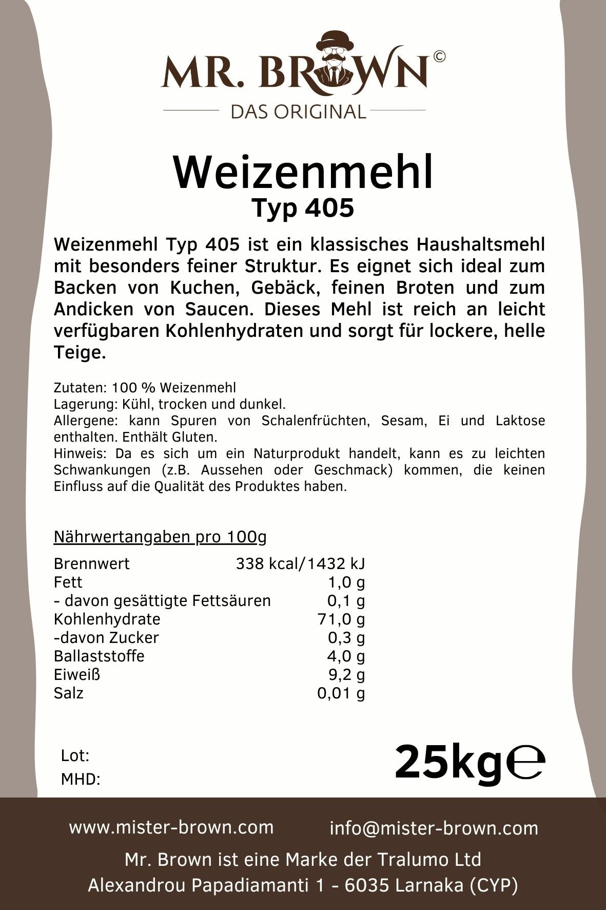 Weizenmehl Typ 405 - 25kg Sack