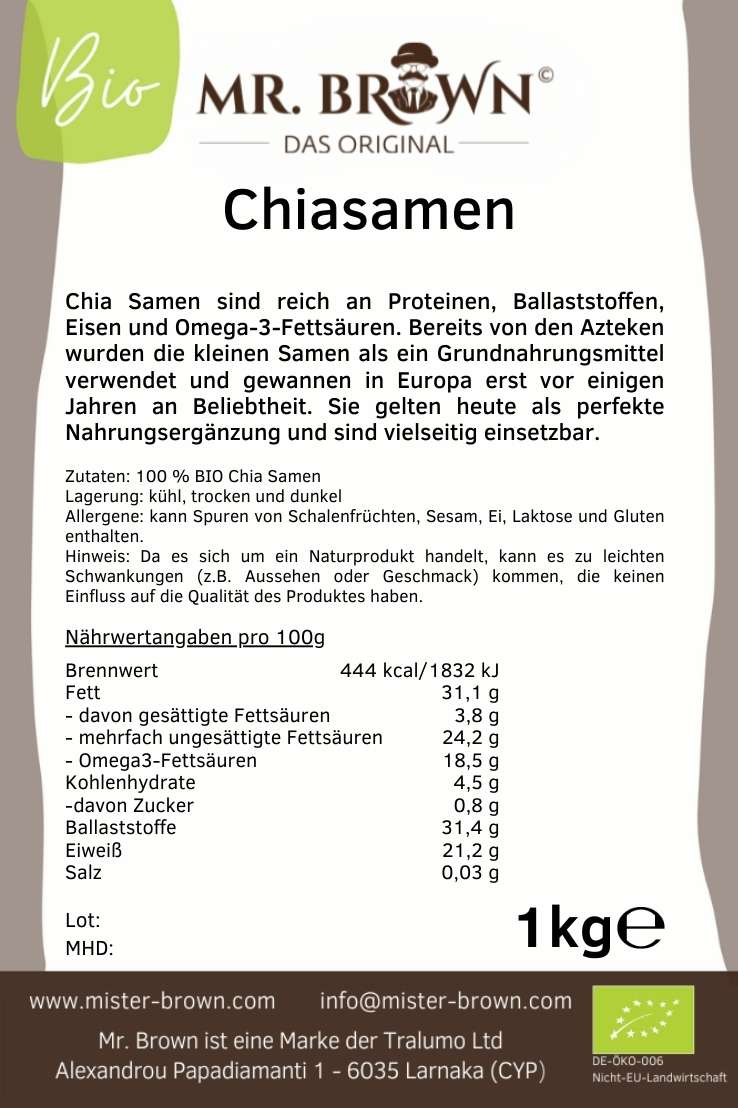 BIO Chia Samen, Chiasamen, Salvia Hispanica, aus kontrolliert biologischem Anbau, schwarz 1kg / 2kg