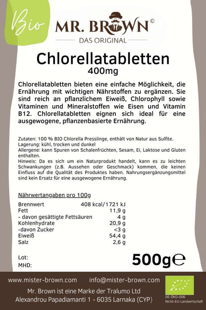 BIO Chlorella Tabletten - 400 mg Presslinge | BIO Alge ohne Zusätze | vegan