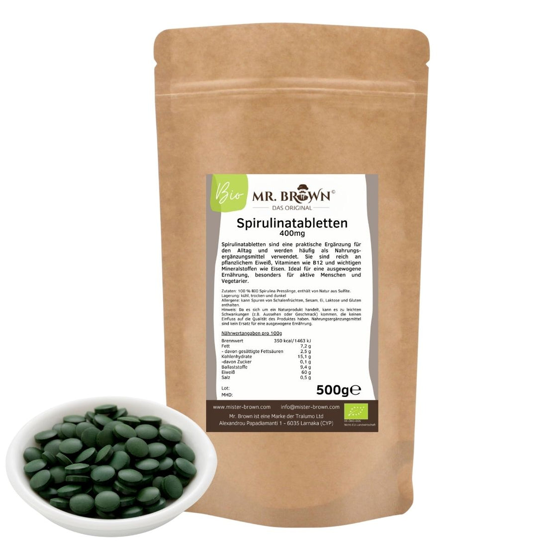 BIO Spirulina Tabletten, 400 mg Presslinge, BIO Alge ohne Zusätze, vegan 500g / 1kg