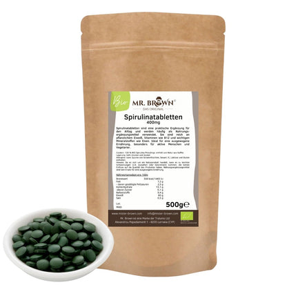 BIO Spirulina Tabletten, 400 mg Presslinge, BIO Alge ohne Zusätze, vegan 500g / 1kg