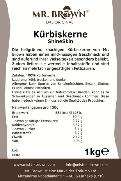Kürbiskerne ShineSkin, natur, schalenlos, zum Backen, Kochen und Garnieren 1kg / 2kg / 4kg